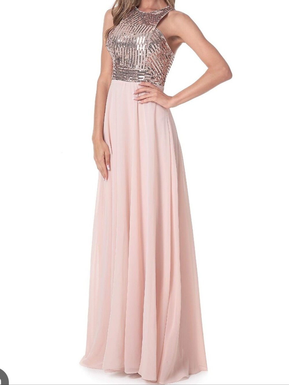 Sequin Bodice Maxi Dress in Blush Pink